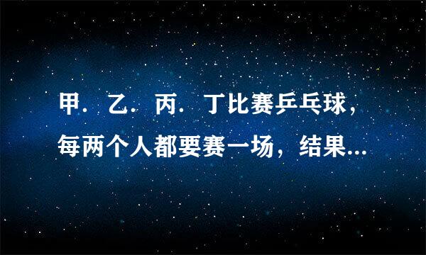 甲．乙．丙．丁比赛乒乓球，每两个人都要赛一场，结果甲胜了丁，并且甲．乙．丙．