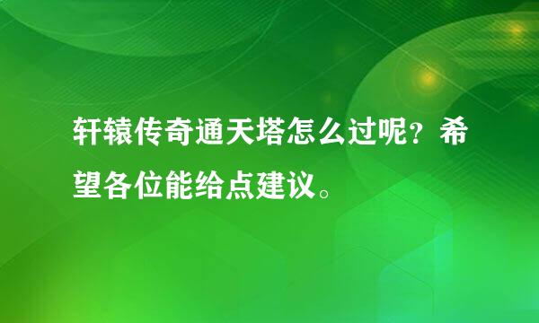 轩辕传奇通天塔怎么过呢？希望各位能给点建议。