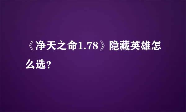 《净天之命1.78》隐藏英雄怎么选？