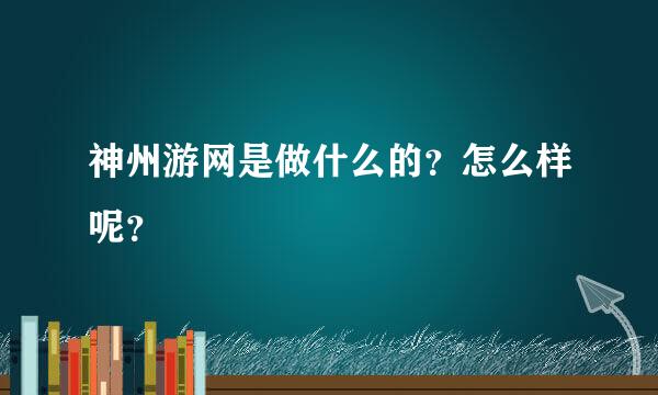 神州游网是做什么的？怎么样呢？