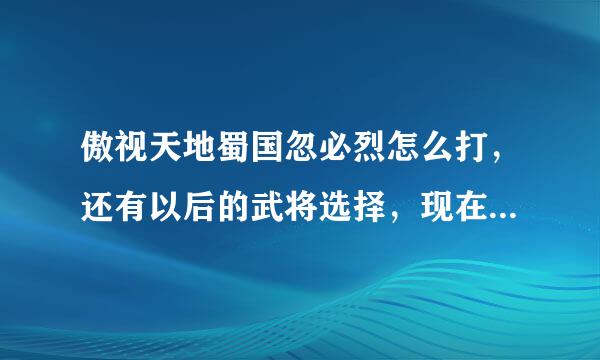 傲视天地蜀国忽必烈怎么打，还有以后的武将选择，现在刚刚打完肖峰上了130，130该怎么玩