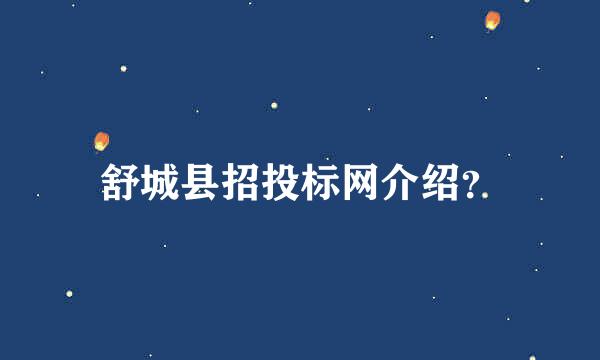 舒城县招投标网介绍？