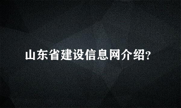 山东省建设信息网介绍？