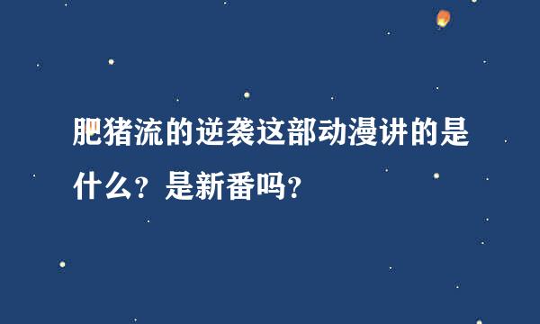 肥猪流的逆袭这部动漫讲的是什么？是新番吗？