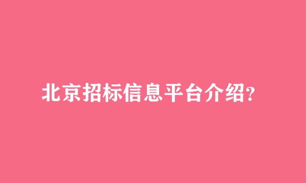 北京招标信息平台介绍？