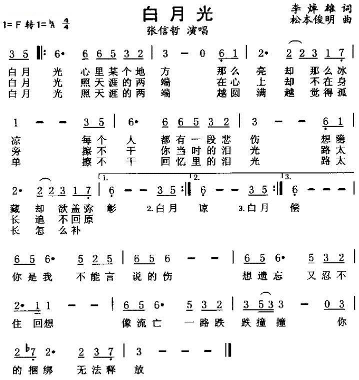 张信哲白月光的歌词