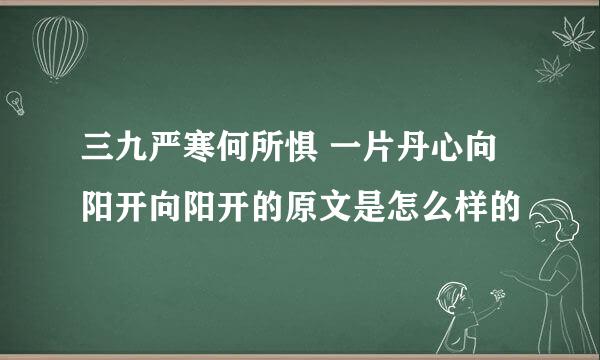 三九严寒何所惧 一片丹心向阳开向阳开的原文是怎么样的