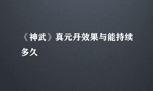 《神武》真元丹效果与能持续多久