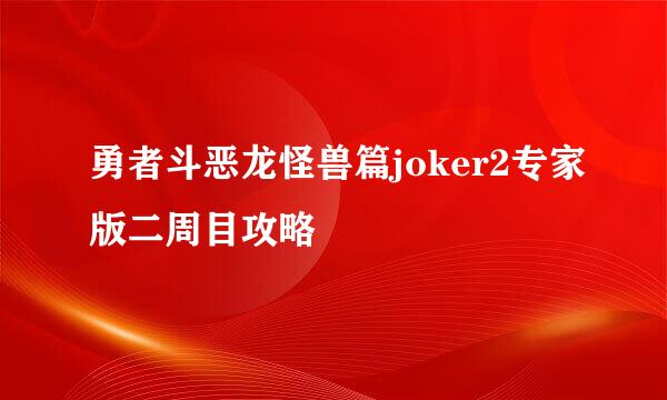 勇者斗恶龙怪兽篇joker2专家版二周目攻略