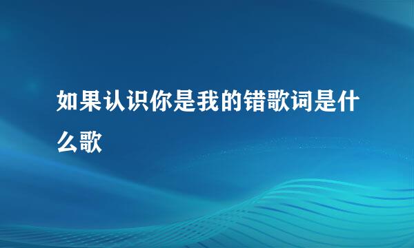 如果认识你是我的错歌词是什么歌