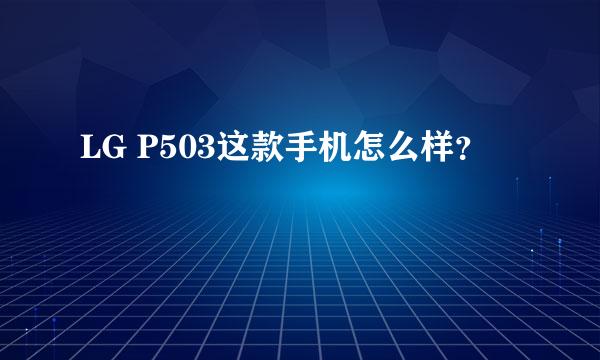 LG P503这款手机怎么样？