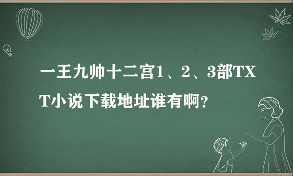 一王九帅十二宫1、2、3部TXT小说下载地址谁有啊？