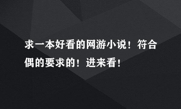 求一本好看的网游小说！符合偶的要求的！进来看！