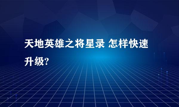 天地英雄之将星录 怎样快速升级?