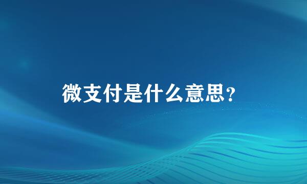 微支付是什么意思？