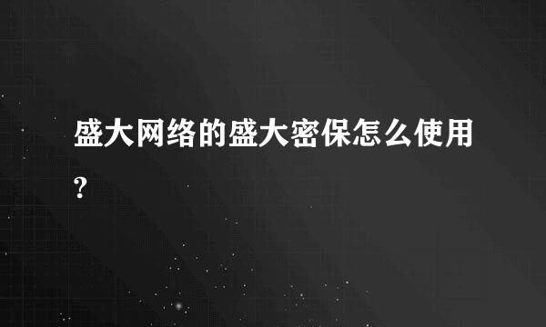 盛大网络的盛大密保怎么使用?