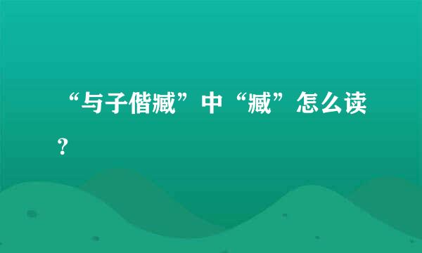 “与子偕臧”中“臧”怎么读？