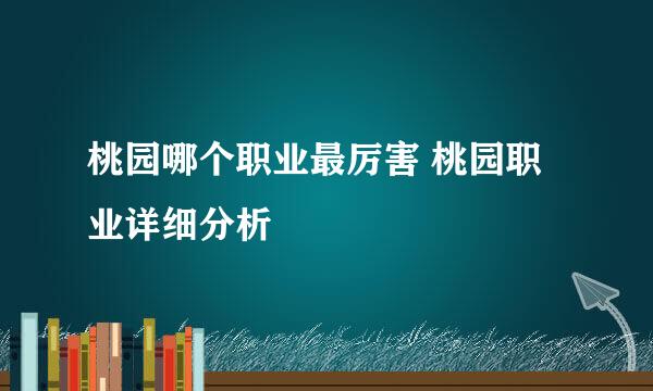 桃园哪个职业最厉害 桃园职业详细分析