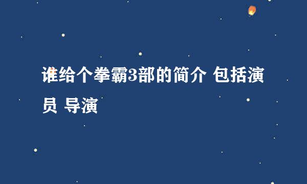 谁给个拳霸3部的简介 包括演员 导演