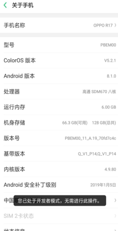 oppoR17手机怎么进入开发者模式怎么进入？