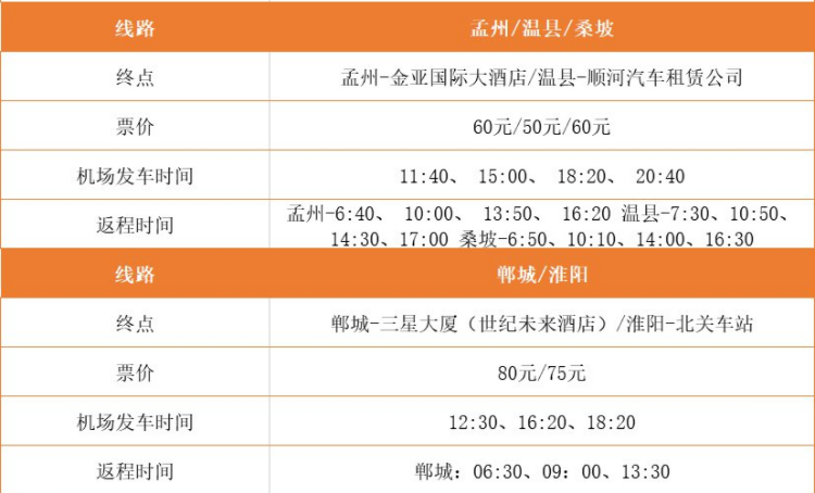 郑州新郑机场的机场大巴的时刻表