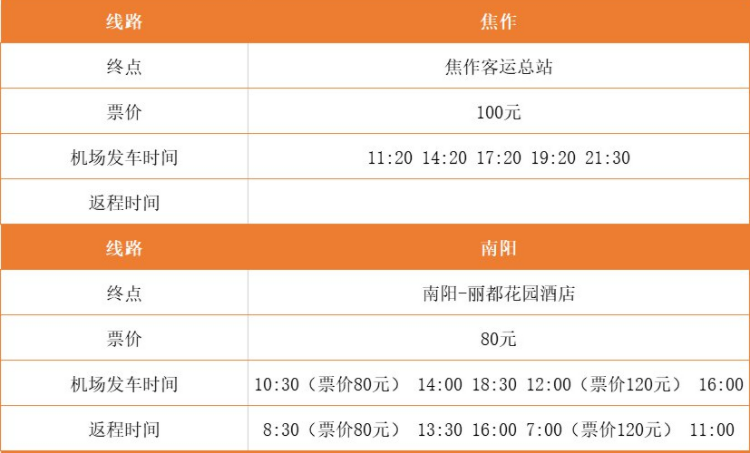 郑州新郑机场的机场大巴的时刻表