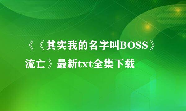 《《其实我的名字叫BOSS》流亡》最新txt全集下载