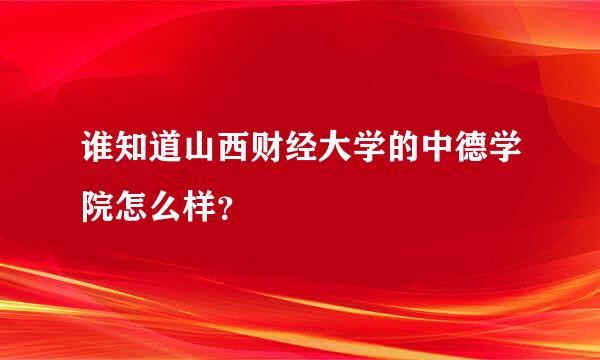 谁知道山西财经大学的中德学院怎么样？