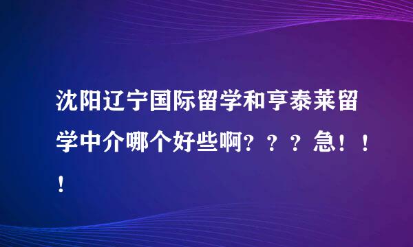 沈阳辽宁国际留学和亨泰莱留学中介哪个好些啊？？？急！！！