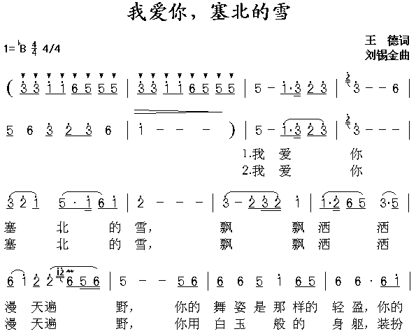 我爱你塞北的雪(简谱)