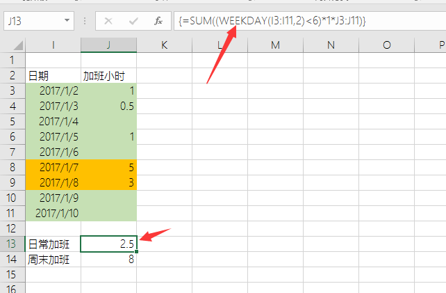 Excel 怎么计算平时加班时间以及周末加班时间