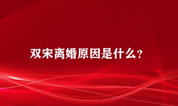 双宋离婚原因是什么？