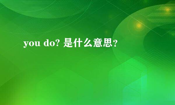 you do? 是什么意思？