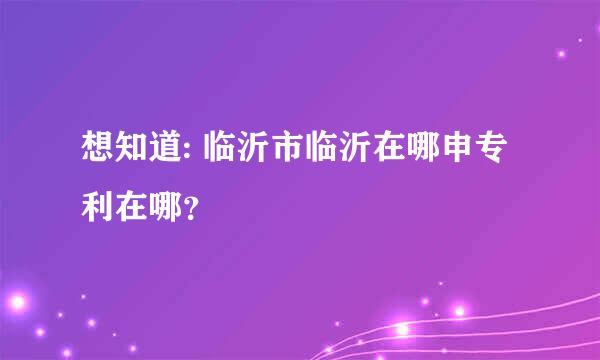 想知道: 临沂市临沂在哪申专利在哪？