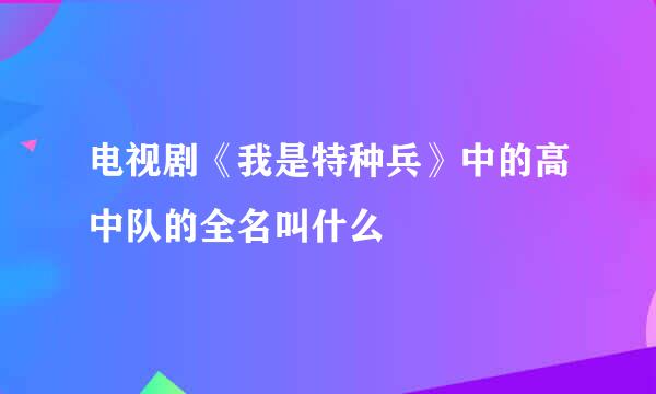 电视剧《我是特种兵》中的高中队的全名叫什么