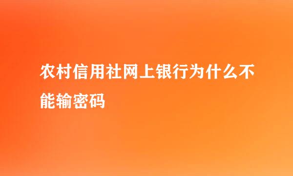 农村信用社网上银行为什么不能输密码