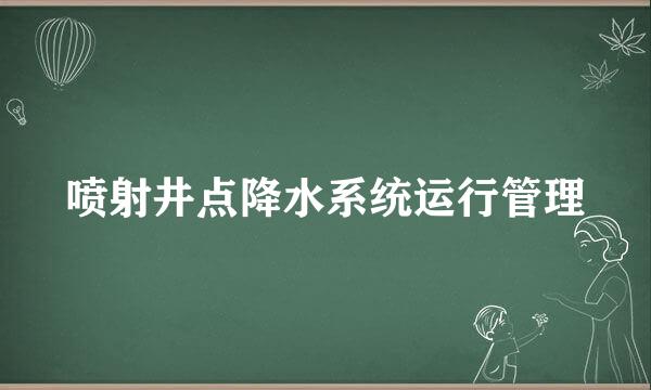 喷射井点降水系统运行管理