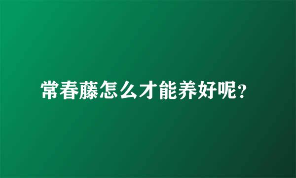 常春藤怎么才能养好呢？