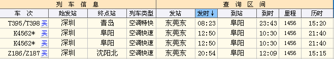 东莞东到阜阳有几趟火车