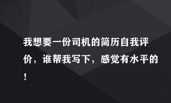 我想要一份司机的简历自我评价，谁帮我写下，感觉有水平的！