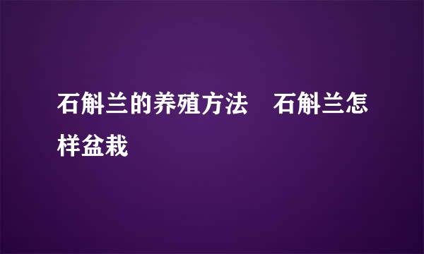 石斛兰的养殖方法 石斛兰怎样盆栽