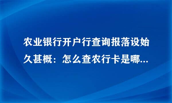 农业银行开户行查询报落设始久甚概：怎么查农行卡是哪个支行的