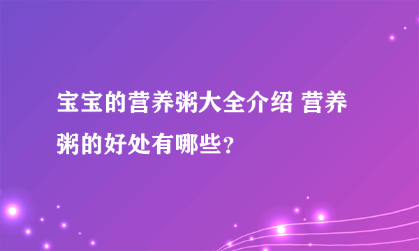 宝宝的营养粥大全介绍 营养粥的好处有哪些？