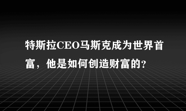 特斯拉CEO马斯克成为世界首富，他是如何创造财富的？