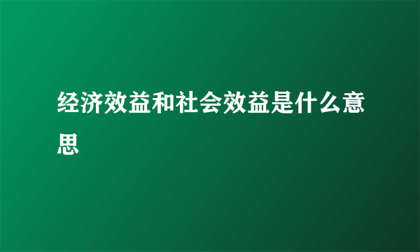 经济效益和社会效益是什么意思