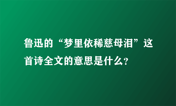 鲁迅的“梦里依稀慈母泪”这首诗全文的意思是什么？