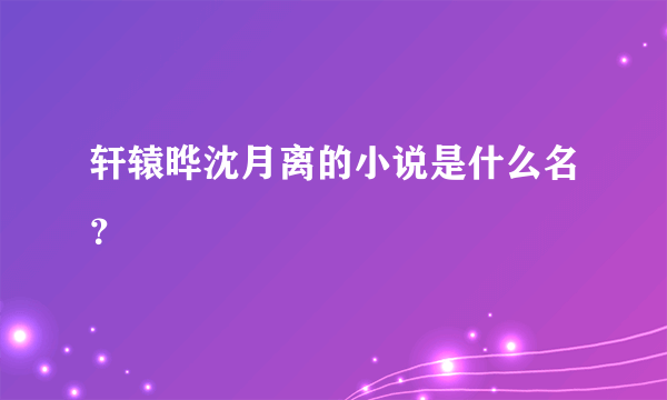 轩辕晔沈月离的小说是什么名？