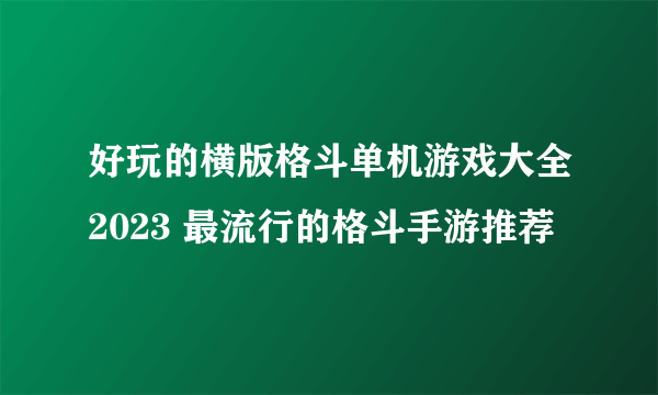 好玩的横版格斗单机游戏大全2023 最流行的格斗手游推荐