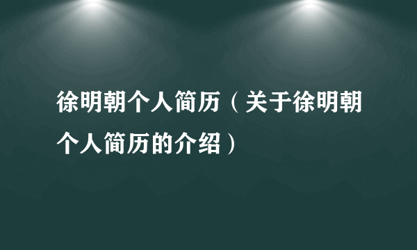 徐明朝个人简历（关于徐明朝个人简历的介绍）