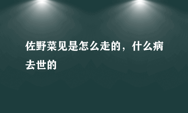 佐野菜见是怎么走的，什么病去世的